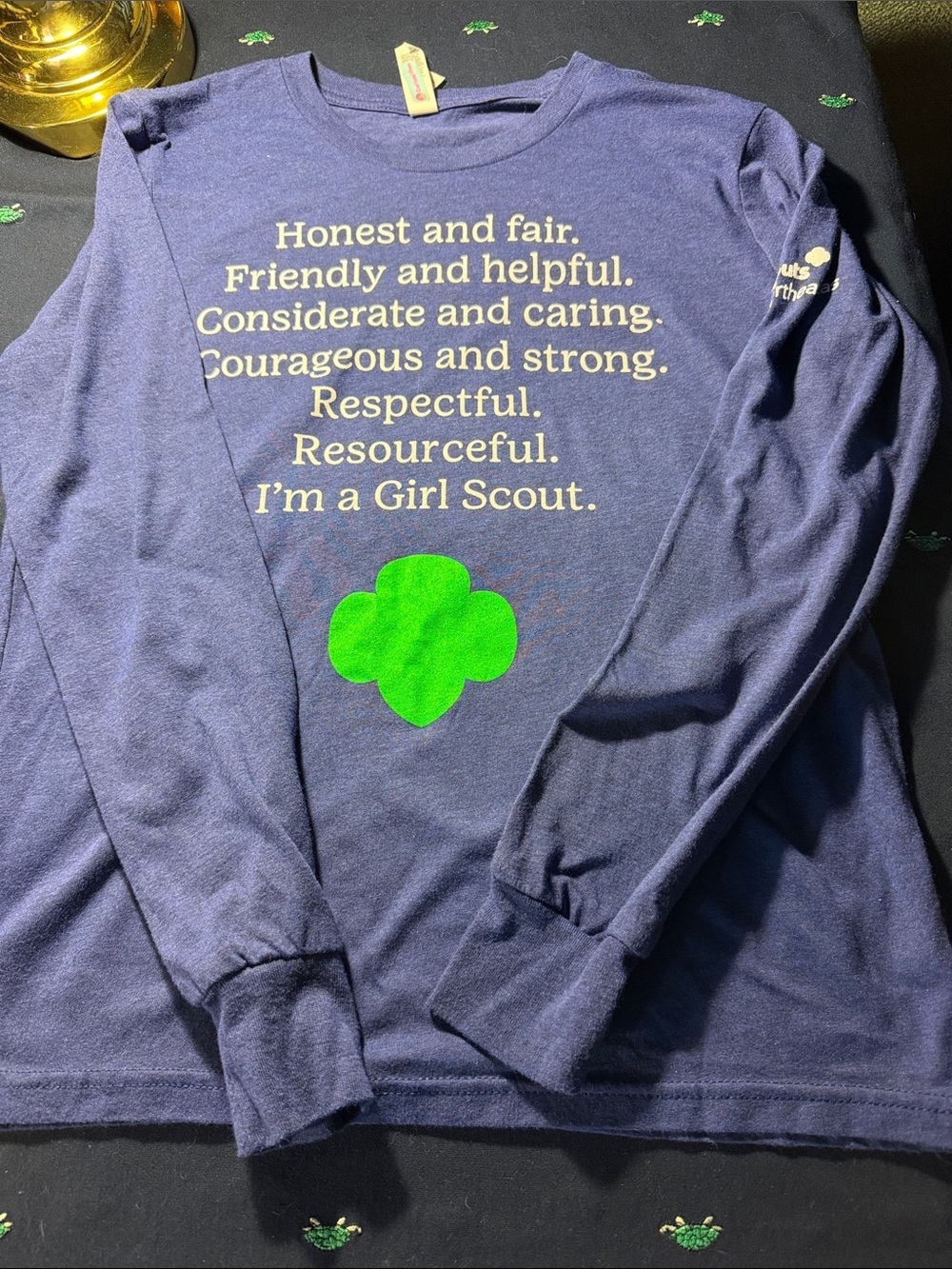 Bella Canvas Navy Long Sleeve Tee with Green Trefoil